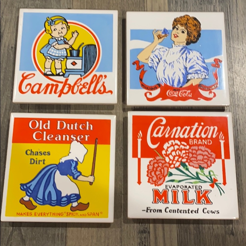 Vintage 4pc 1982 Tile Trivet Set